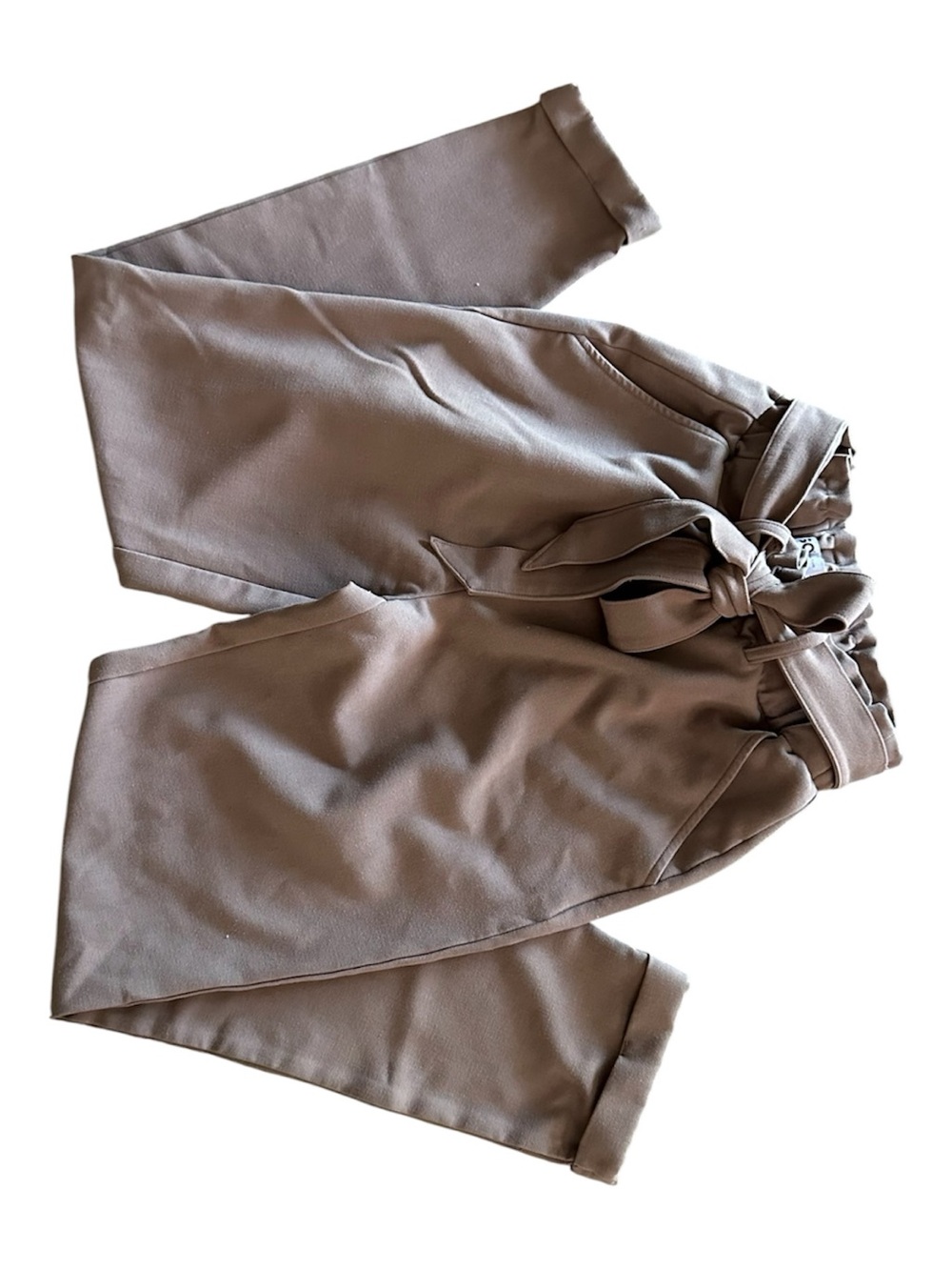 SO Taupe Paperbag Waist Cropped Pants with Tie